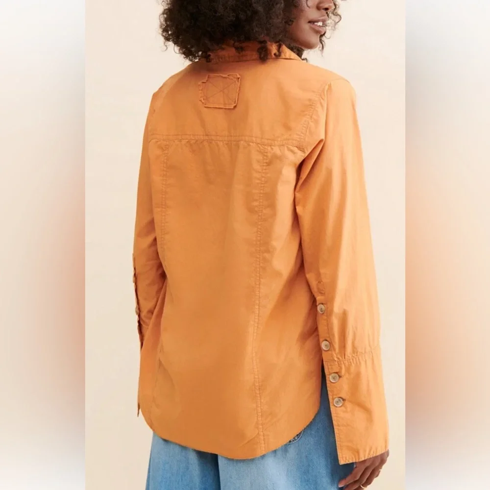 Free People Orange Oversized Button Down Shirt Long Sleeve Small - Picture 2 of 6